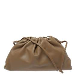 Pre Owned Bottega Veneta Tan Leather Mini Clutch Bag