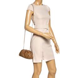 Pre Owned Bottega Veneta Tan Leather Mini Clutch Bag