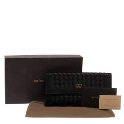 Pre Owned Bottega Veneta Black Intrecciato Leather Continental Flap Wallet