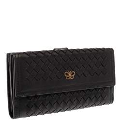 Pre Owned Bottega Veneta Black Intrecciato Leather Continental Flap Wallet