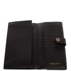 Pre Owned Bottega Veneta Black Intrecciato Leather Continental Flap Wallet