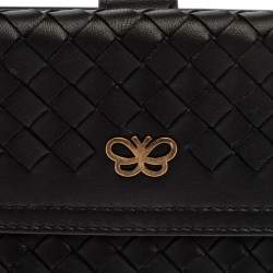 Pre Owned Bottega Veneta Black Intrecciato Leather Continental Flap Wallet