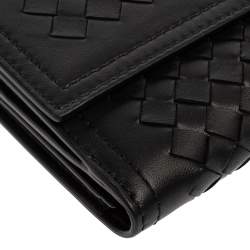 Pre Owned Bottega Veneta Black Intrecciato Leather Continental Flap Wallet