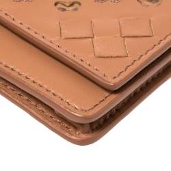 Pre Owned Bottega Veneta Peach Intrecciato Leather Flap Card Holder