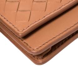 Pre Owned Bottega Veneta Peach Intrecciato Leather Flap Card Holder