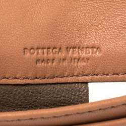 Pre Owned Bottega Veneta Peach Intrecciato Leather Flap Card Holder