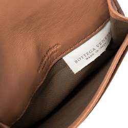 Pre Owned Bottega Veneta Peach Intrecciato Leather Flap Card Holder
