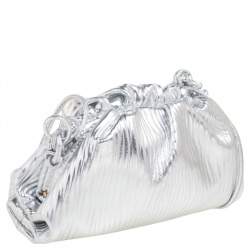 Pre Owned Bottega Veneta Silver Leather Mini Pouch Bag