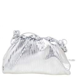 Pre Owned Bottega Veneta Silver Leather Mini Pouch Bag