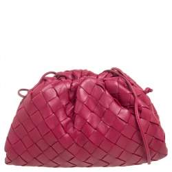 Pre Owned Bottega Veneta Burgundy Intrecciato Leather Mini The Pouch Bag