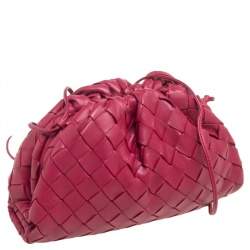 Pre Owned Bottega Veneta Burgundy Intrecciato Leather Mini The Pouch Bag