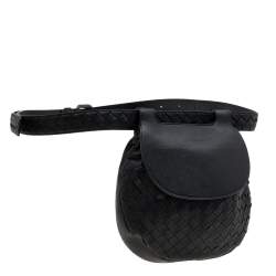 Pre Owned Bottega Veneta Black Intrecciato Leather Belt Bag