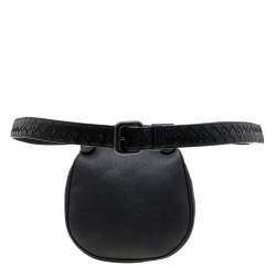 Pre Owned Bottega Veneta Black Intrecciato Leather Belt Bag