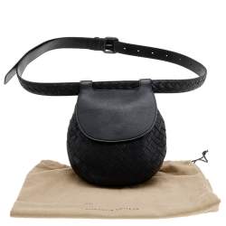 Pre Owned Bottega Veneta Black Intrecciato Leather Belt Bag