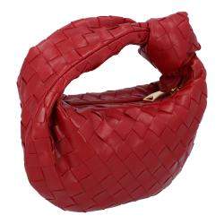 Pre Owned Bottega Veneta Red Leather Intrecciato Mini Jodie Top Handle Bag
