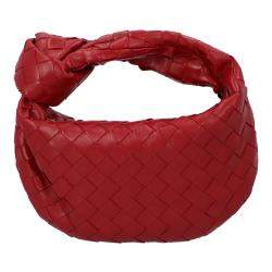 Pre Owned Bottega Veneta Red Leather Intrecciato Mini Jodie Top Handle Bag