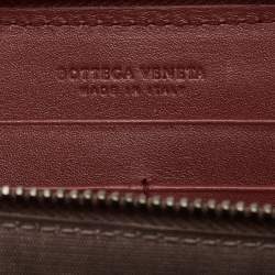 Pre Owned Bottega Veneta Rust Brown Intrecciato Leather Zip Around Wallet