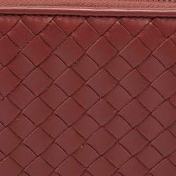 Pre Owned Bottega Veneta Rust Brown Intrecciato Leather Zip Around Wallet