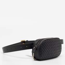 Pre Owned Bottega Veneta Black Intrecciato Leather Belt Bag
