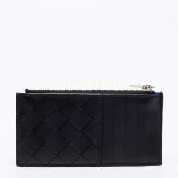 Pre Owned حافظة بطاقات بوتيغا فينيتا جلد إنترشياتو أزرق / أسود