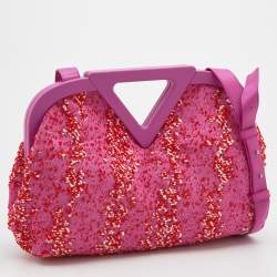 Bottega Veneta Pink Boucle Tweed Point Shoulder Bag