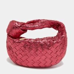 Pre Owned Bottega Veneta Pink Intrecciato Leather Mini Jodie Bag
