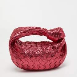 Pre Owned Bottega Veneta Pink Intrecciato Leather Mini Jodie Bag