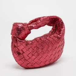 Pre Owned Bottega Veneta Pink Intrecciato Leather Mini Jodie Bag