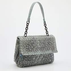 مملوكة مسبقًا Bottega Veneta Grey/Blue Snakeskin Olimpia Shoulder Bag