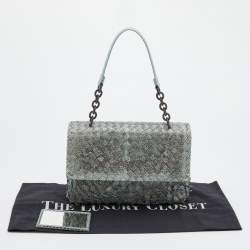مملوكة مسبقًا Bottega Veneta Grey/Blue Snakeskin Olimpia Shoulder Bag