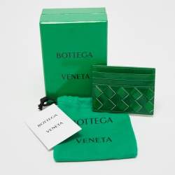 Pre Owned Bottega Veneta Metallic Green Leather Card Holder