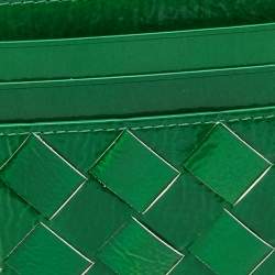 Pre Owned Bottega Veneta Metallic Green Leather Card Holder