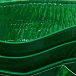 Pre Owned Bottega Veneta Metallic Green Leather Card Holder
