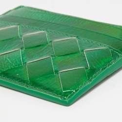 Pre Owned Bottega Veneta Metallic Green Leather Card Holder