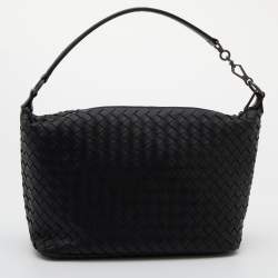 Pre Owned Bottega Veneta Black Intrecciato Leather Small Hobo