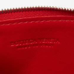 Pre Owned Bottega Veneta Red Intrecciato Leather Half Zip Wallet