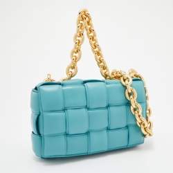 Pre Owned Bottega Veneta Blue Leather Chain Cassette Top Handle Bag