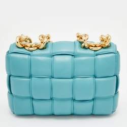 Pre Owned Bottega Veneta Blue Leather Chain Cassette Top Handle Bag