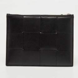 Pre Owned Bottega Veneta Black Intrecciato Leather Bill Wristlet Pouch