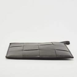 Pre Owned Bottega Veneta Black Intrecciato Leather Bill Wristlet Pouch