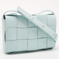 Pre Owned Bottega Veneta Light Blue Intrecciato Leather Cassette Shoulder Bag