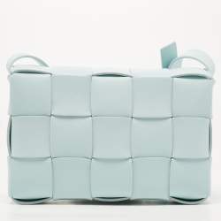 Pre Owned Bottega Veneta Light Blue Intrecciato Leather Cassette Shoulder Bag