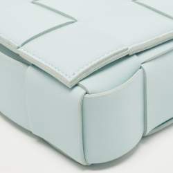 Pre Owned Bottega Veneta Light Blue Intrecciato Leather Cassette Shoulder Bag