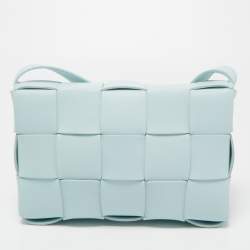 Pre Owned Bottega Veneta Pale Blue Intrecciato Leather Cassette Shoulder Bag