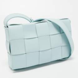 Pre Owned Bottega Veneta Pale Blue Intrecciato Leather Cassette Shoulder Bag
