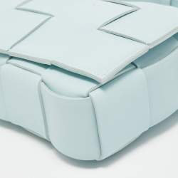 Pre Owned Bottega Veneta Pale Blue Intrecciato Leather Cassette Shoulder Bag