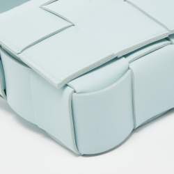 Pre Owned Bottega Veneta Pale Blue Intrecciato Leather Cassette Shoulder Bag