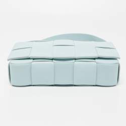 Pre Owned Bottega Veneta Pale Blue Intrecciato Leather Cassette Shoulder Bag