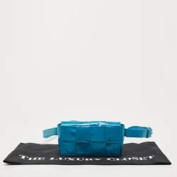 Bottega Veneta Teal Blue Intrecciato Leather Mini Cassette Belt Bag