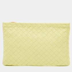 Pre Owned Bottega Veneta Neon Intrecciato Leather Zip Pouch